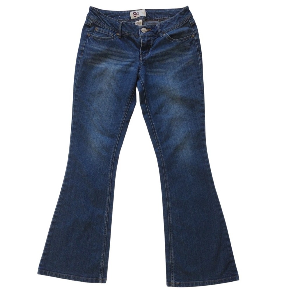 So Jeans Women 7 Blue Denim Bootcut Low‎ Rise Medium Wash Flap Pockets Junior